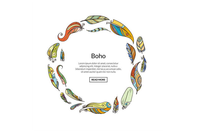 vector-boho-doodle-feathers-in-circle-with-place-for-text-illustration