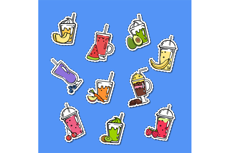 vector-doodle-smoothie-stickers-of-set-illustration