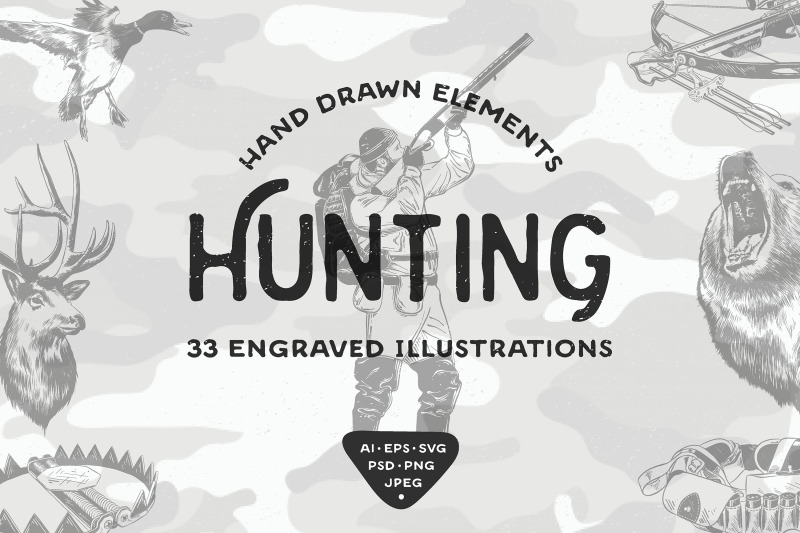 hunting-hand-drawn-engraved-objects