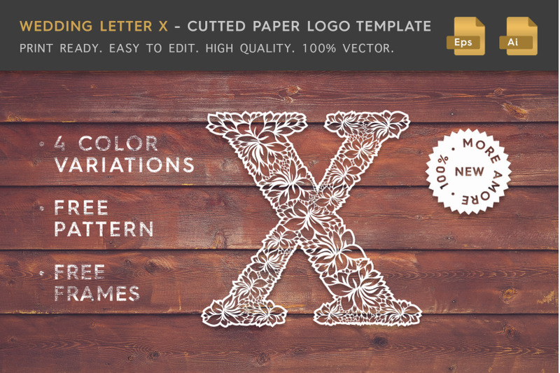 wedding-letter-x-cutted-paper-logo-template
