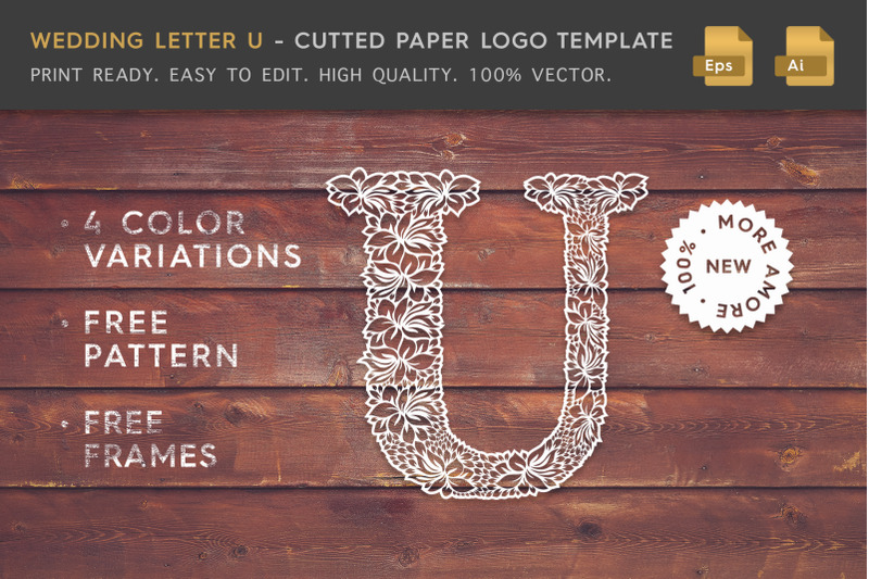 wedding-letter-u-cutted-paper-logo-template