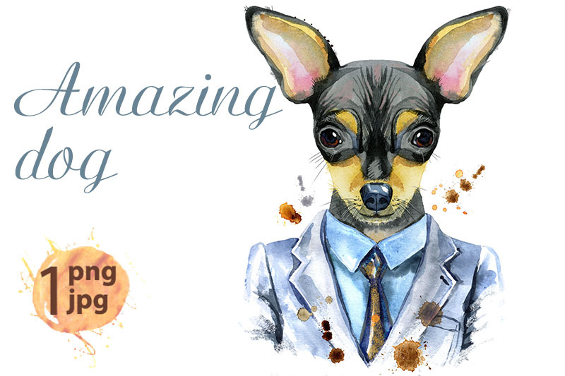watercolor-portrait-of-toy-terrier-in-a-suit