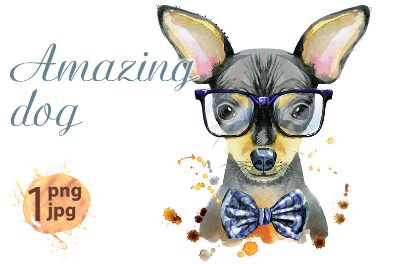 watercolor-portrait-of-toy-terrier-with-bow-tie-and-glasses