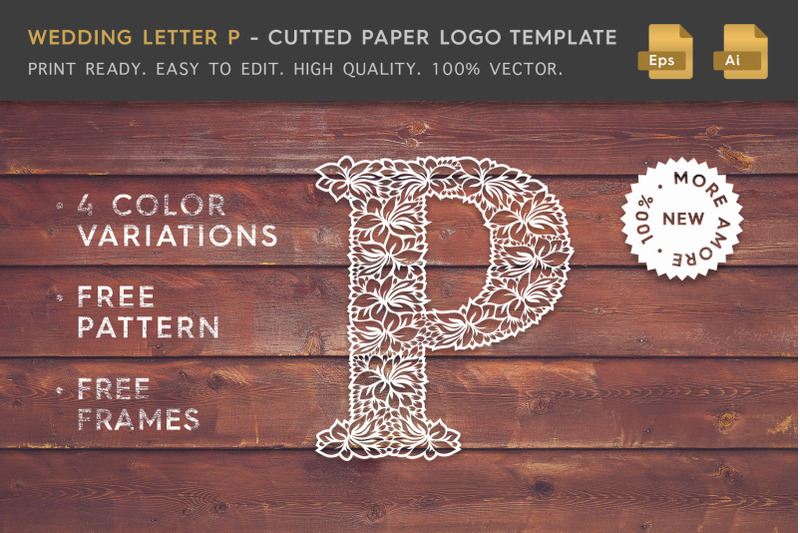 wedding-letter-p-cutted-paper-logo-template