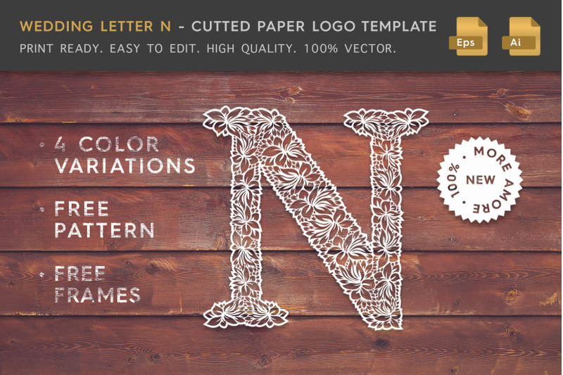 wedding-letter-n-cutted-paper-logo-template