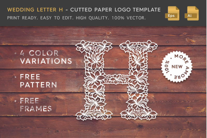wedding-letter-h-cutted-paper-logo-template