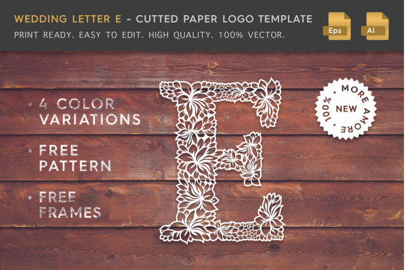 wedding-letter-e-cutted-paper-logo-template