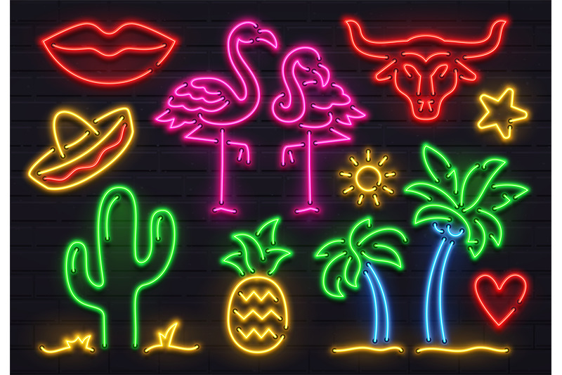 retro-fashion-neon-sign-glowing-fluorescent-cactus-pink-flamingo-and