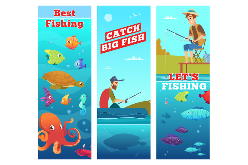 fishing-banners-underwater-sea-river-ocean-fish-octopus-turtle-seahor