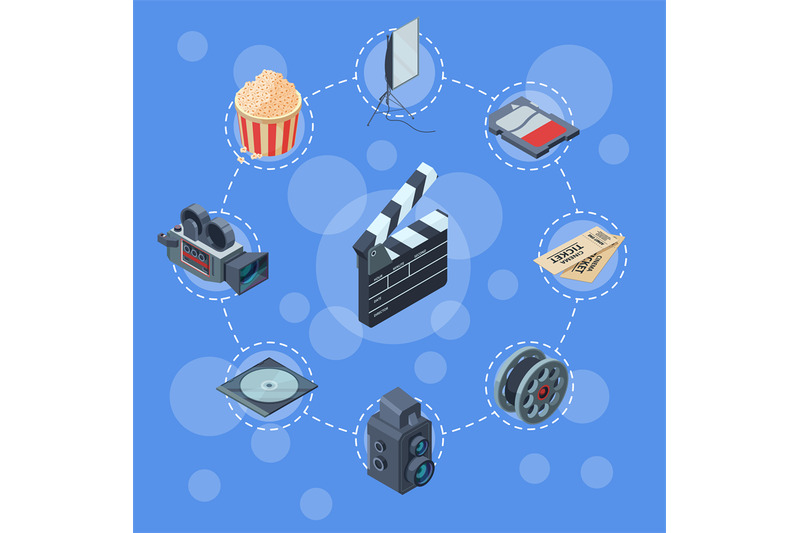 vector-cinematograph-isometric-elements-infographic-concept-illustrati