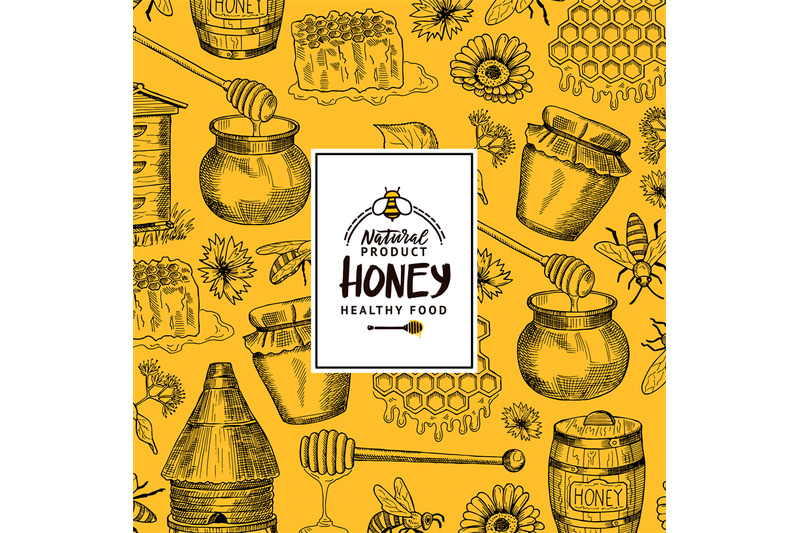 vector-background-with-sketched-contoured-honey-theme-elements-with-lo