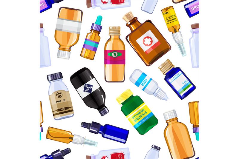 vector-pharmacy-medicine-bottles-pattern-background-illustration