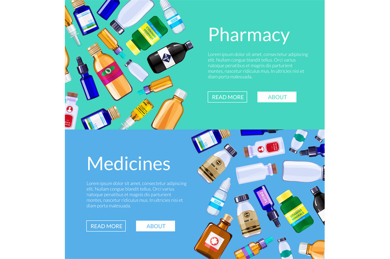 vector-pharmacy-medicine-bottles-web-banner-templates-illustration