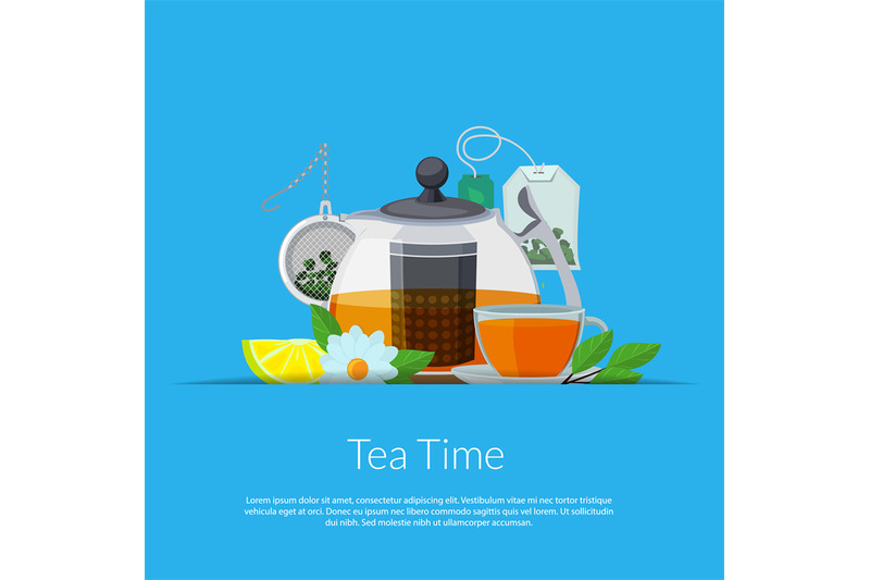 vector-cartoon-tea-kettle-and-cup-in-paper-pocket-illustration