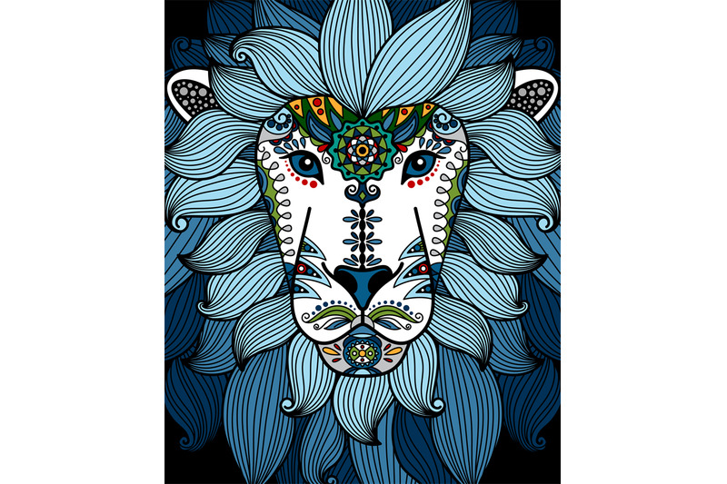 lion-head-with-blue-floral-ornament