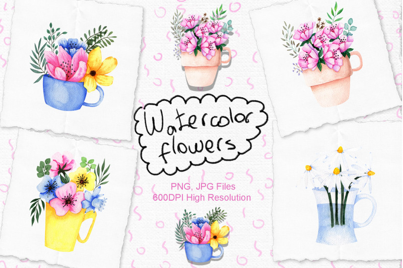 watercolor-flowers-in-cup