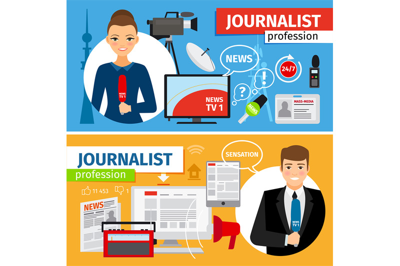 news-and-journalist-profession-banners-set