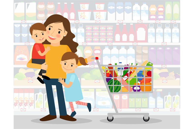 woman-in-supermarket-with-kids