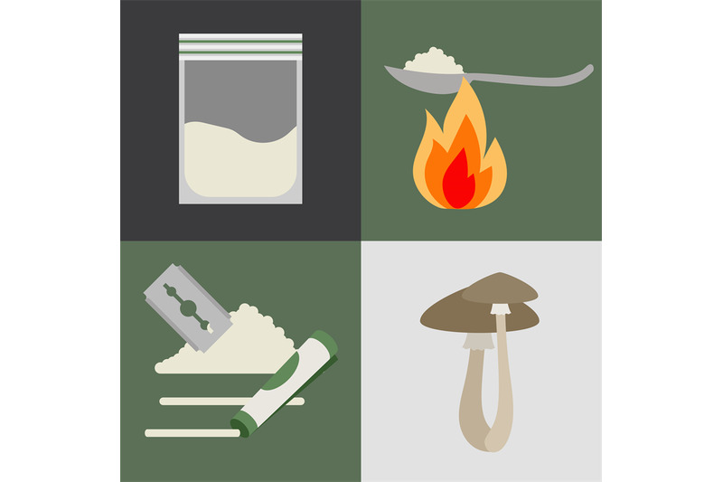 drugs-and-mushrooms-icons-set