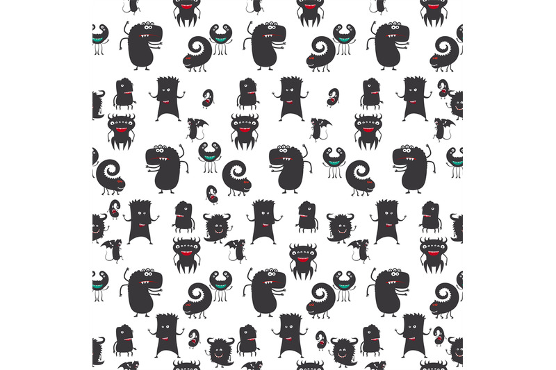 cartoon-moster-silhouette-seamless-pattern