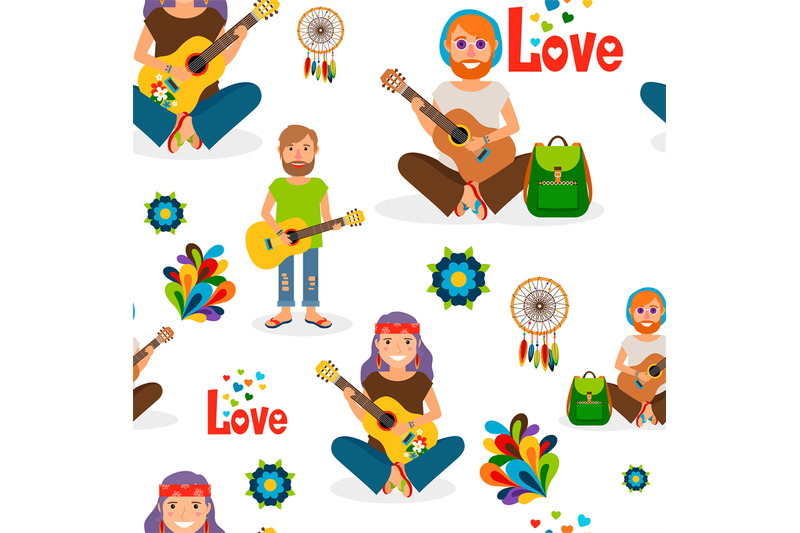 hippie-people-with-guitar-seamless-pattern
