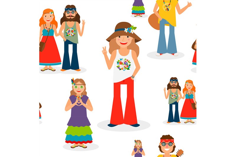 happy-hippie-people-seamless-pattern