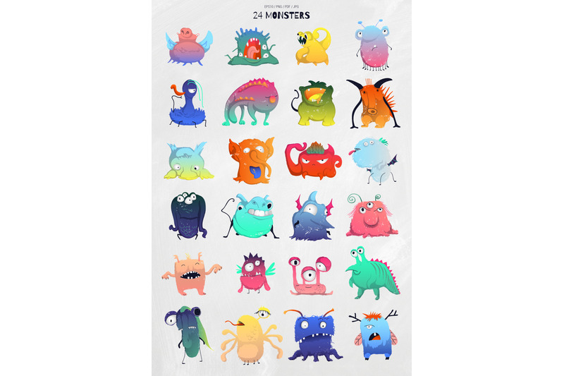 grungy-monsters-vector-set