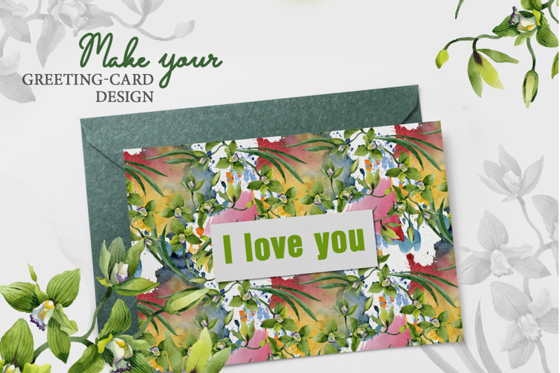 green-orchid-watercolor-clipart-digital-flowers-clipart-hand-painte