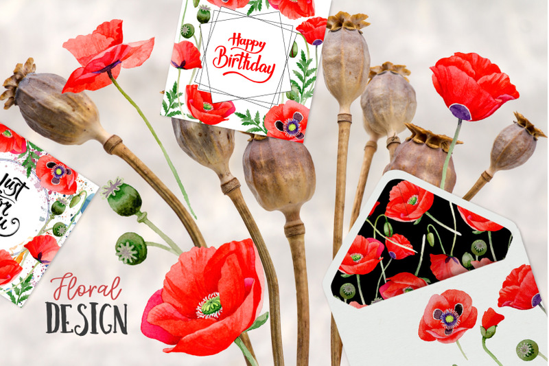 magic-red-poppies-watercolor-clipart-digital-flowers-clipart-hand-p