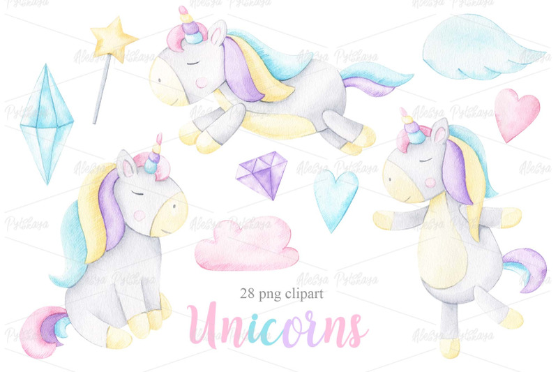 unicorns-watercolor-set