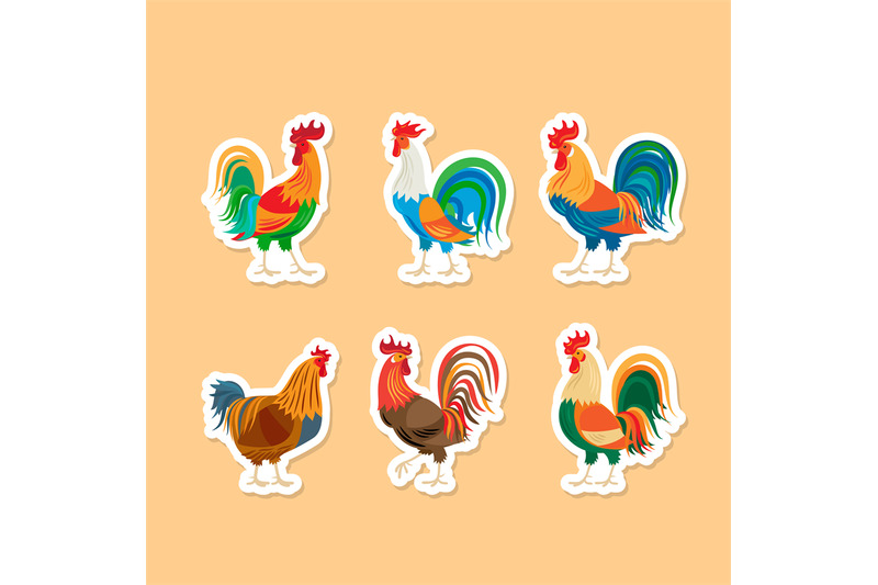 roosters-stickers-set