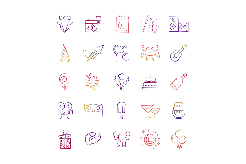 event-party-birthday-outline-icons-set