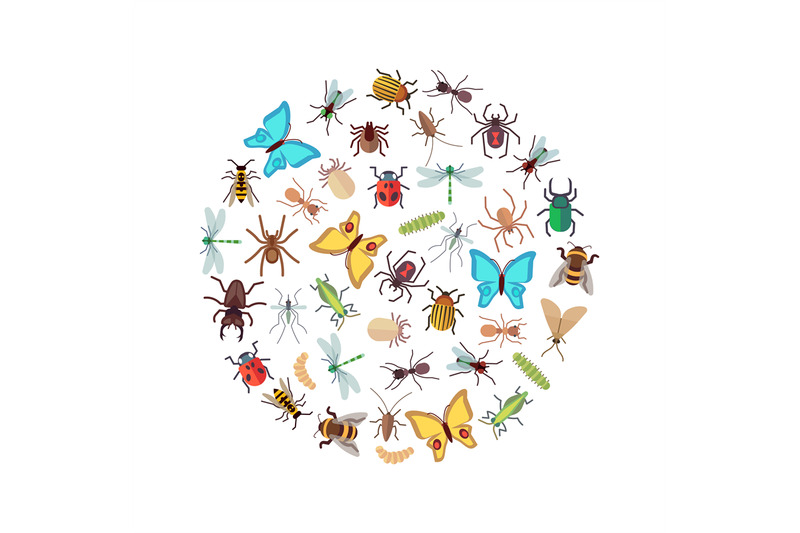 flat-insects-icons-round-concept