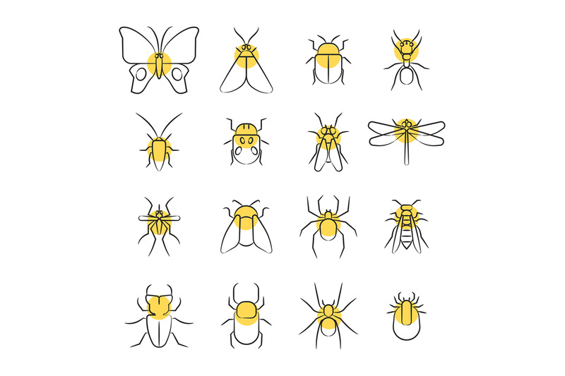 sketch-linear-insect-icons-with-yellow-details