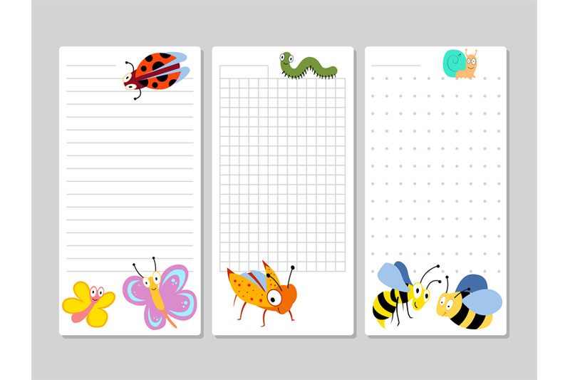 kids-pages-for-notes-and-to-do-lists-with-cartoon-insects