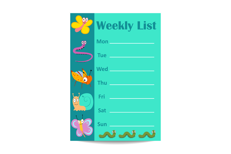 kids-weekly-list-with-cartoon-insects