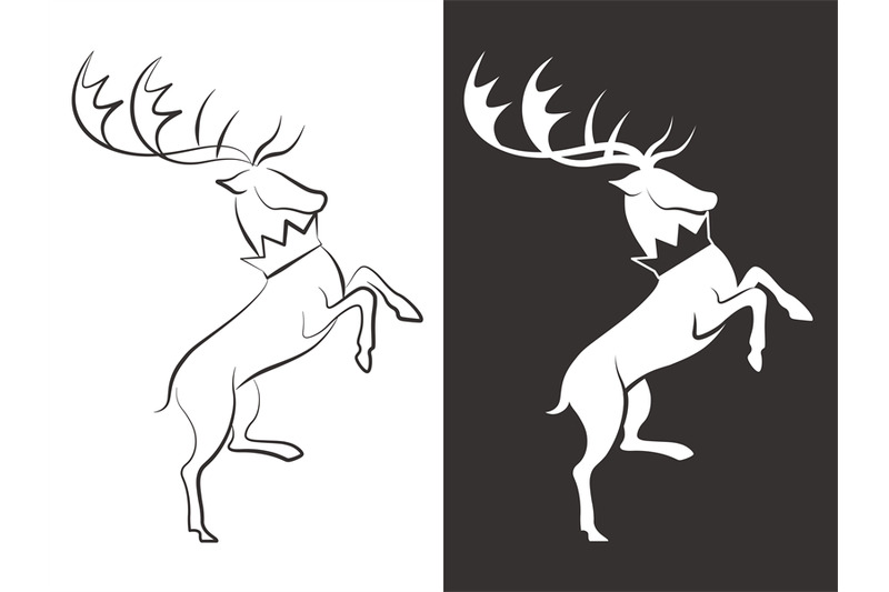 line-and-silhouette-deers-vector-design