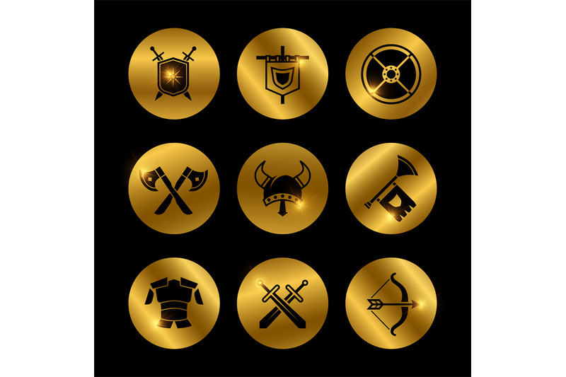 gold-vintage-warrior-medieval-icons-with-lights