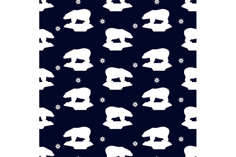 silhouette-of-white-bear-and-snowflakes-seamless-pattern