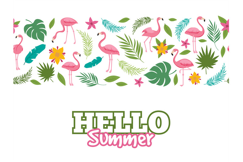 tropical-leaves-and-flamingo-pattern-hello-summer-background-design