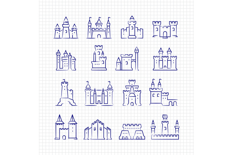 sketch-medieval-castles-set-on-lined-page
