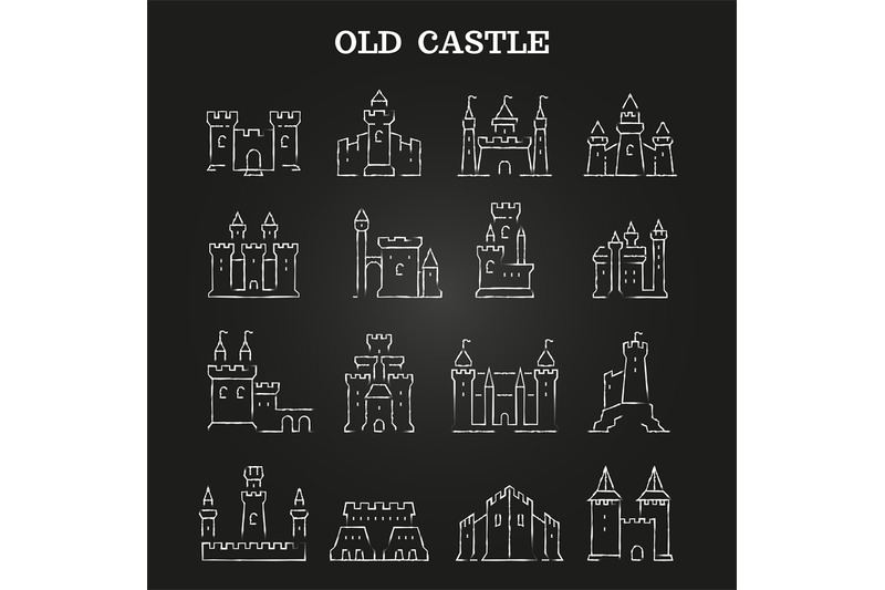 white-chalk-medieval-castles-set-on-blackboard