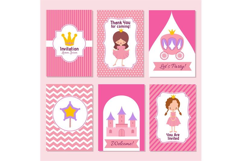 child-happy-birthday-and-princess-party-pink-invitation-vector-templat