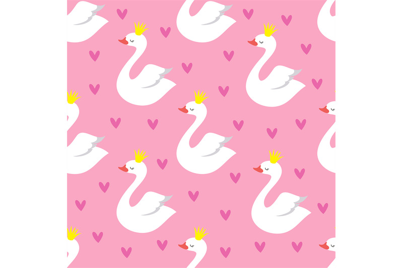 cute-swan-princess-with-crown-seamless-vector-pattern-on-pink-backgrou