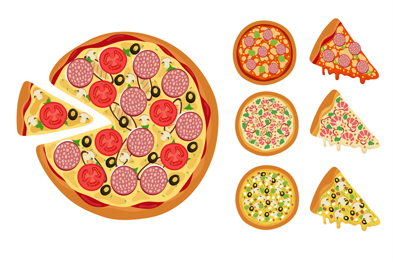 traditional-pizza-elements-whole-hot-pizza-slices-vector-set-isolated