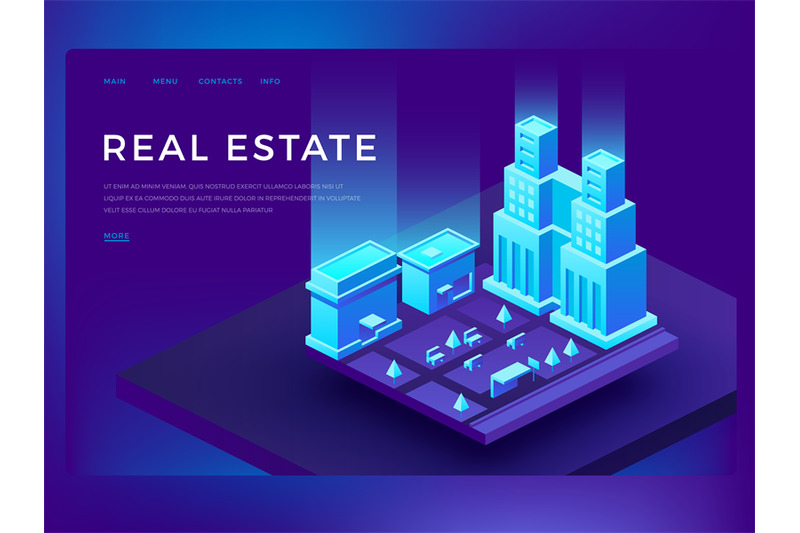 real-estate-web-site-design-with-3d-isometric-buildings-smart-city-te