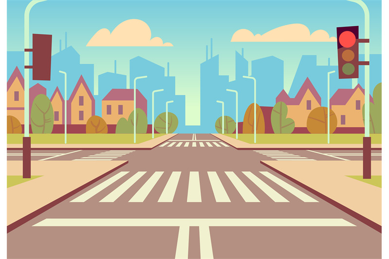 cartoon-city-crossroads-with-traffic-lights-sidewalk-crosswalk-and-u