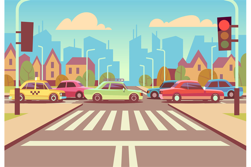 cartoon-city-crossroads-with-cars-in-traffic-jam-sidewalk-crosswalk