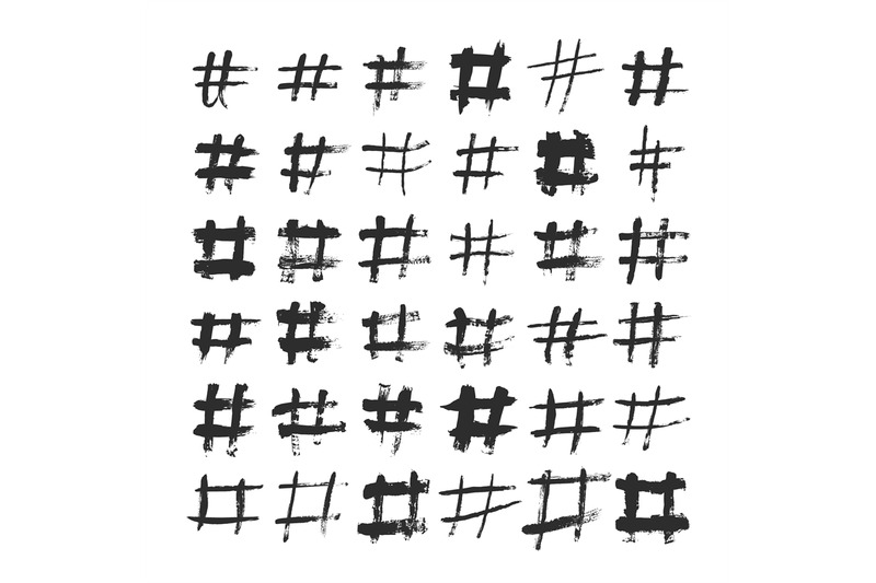 hashtag-and-number-ink-brushed-black-symbols-hand-drawn-hash-and-poun