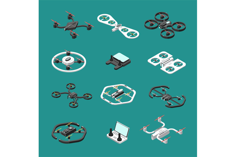isometric-3d-drones-uav-unmanned-aircrafts-vector-set